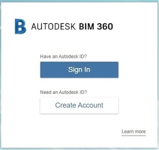 BIM 360: Klik op sign in