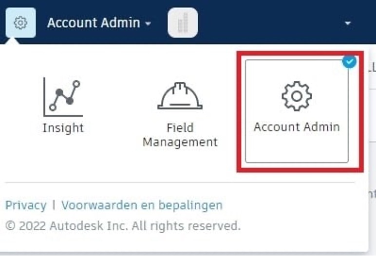 Selecteer Account Admin