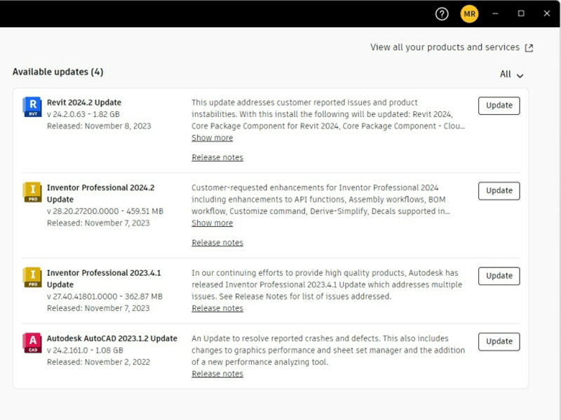 Overzicht van alle Autodesk updates