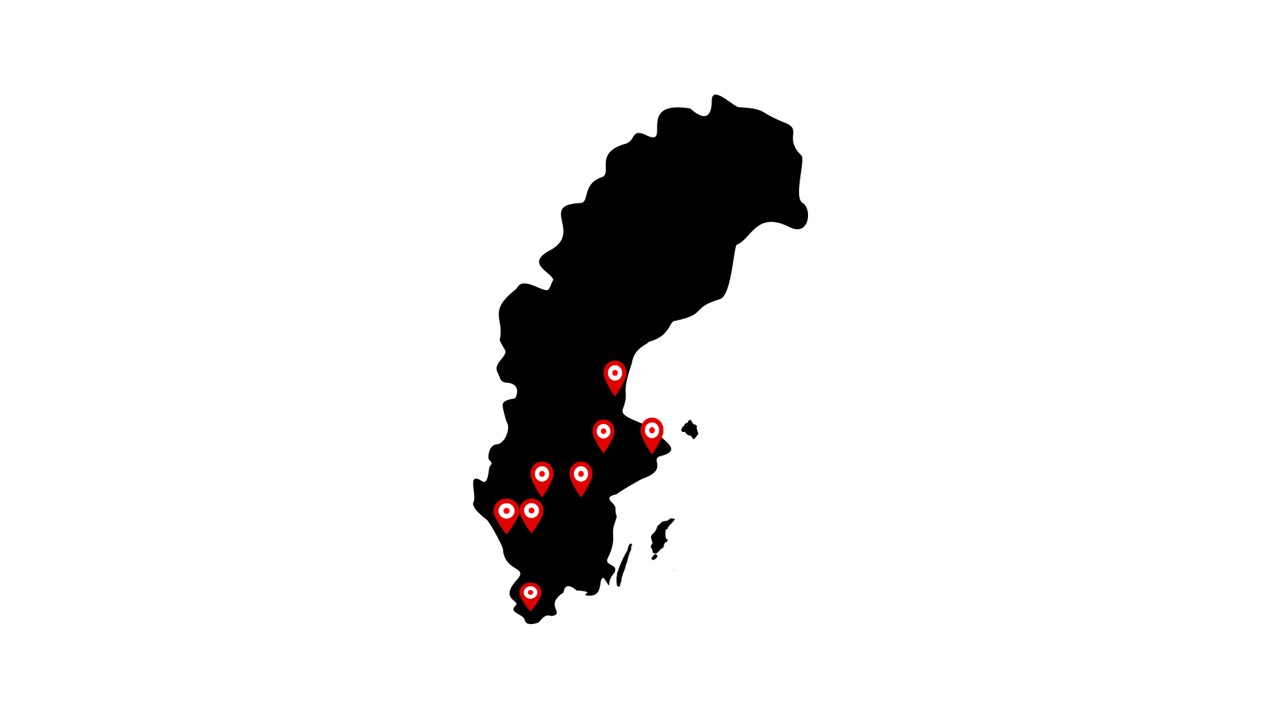 Karta över våra kursplatser i Sverige